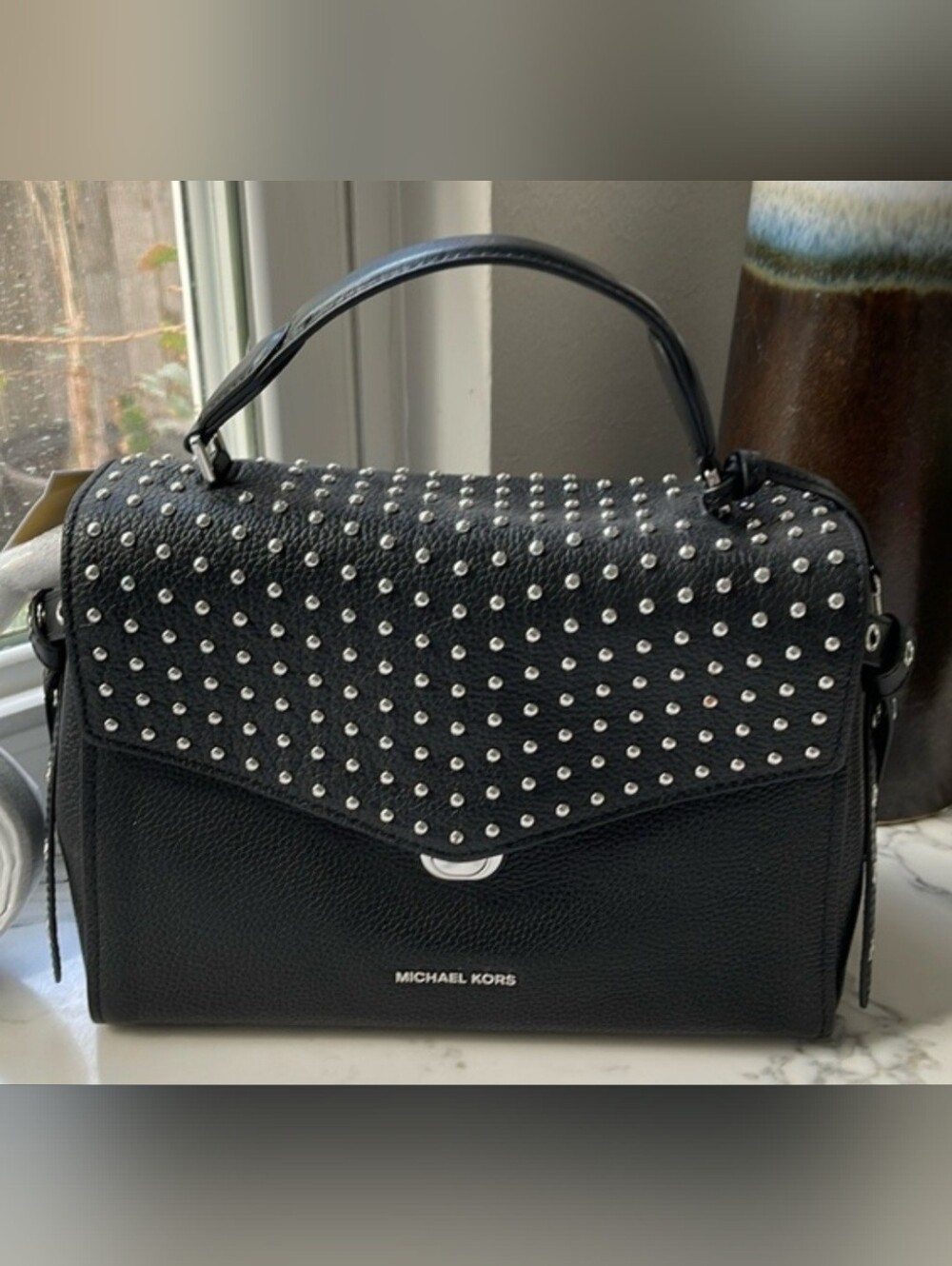 Michael Kors Bristol Medium Black Studded Satchel